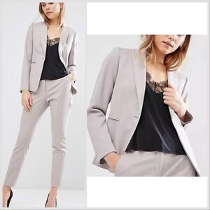 REISS Truman Tailored Blazer in Light Grey Beige Sz 2